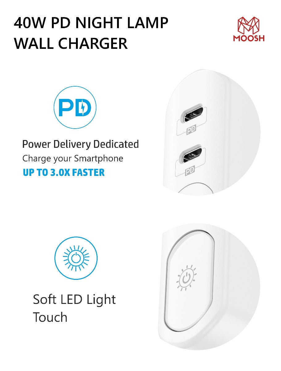MOOSH DUAL USB-C PD WITH NIGHT LIGHT 40W