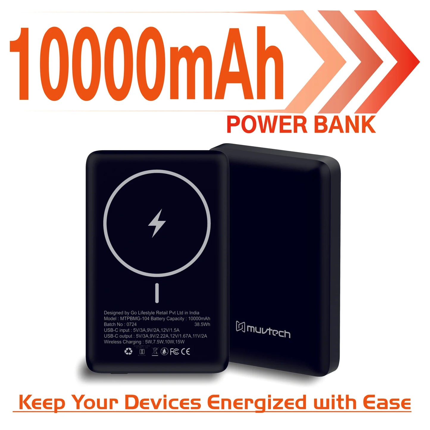 MUVTECH POCKET PRO ABS POWER BANK 10000 MAH BLACK