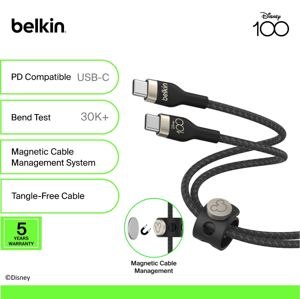 Belkin Braided Usb-C To Usb-C 2.0 Cable 2M Disney Edition D100 Black