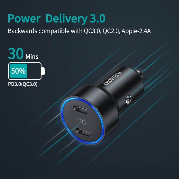 Choetech PD40W fast Car Charger - charge 50% in 30 munites