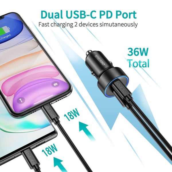 Choetech PD40W fast Car Charger with dual UCB-C ports