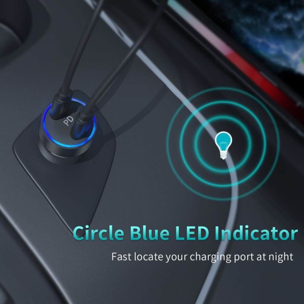 Choetech PD40W fast Car Charger - 2 port with led light charger