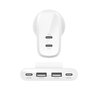 Belkin 60W Pps Wall Charger W/4-Port Power Extender 2M White