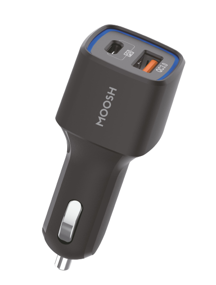 Moosh Car Charger Smart Power Type C Pd 18W And Quick Charger Qc 3.0 Dual Usb Port Car Charger/Adapter With Led