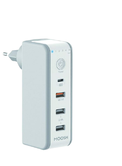 Moosh Timed Wall Charger with Power Delivery 18W for MacBook Charging Quick Charger QC 3.0 Port Dual USB 2.4A