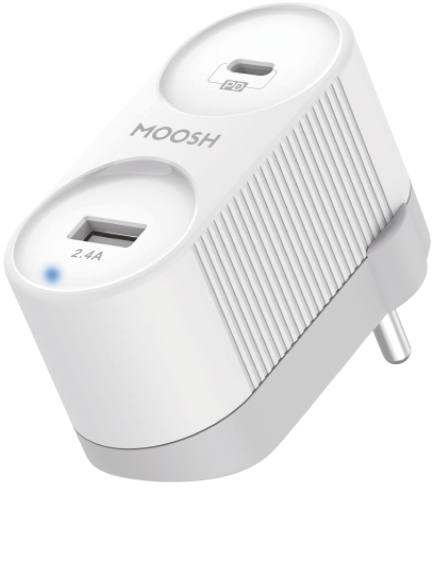 MOOSH POWER ADAPTER USB-C & 2.4A USB-A (30W)