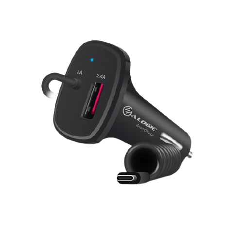 Alogic 2 Port Usb-C And Usb-A Car Charger With Integrated Cable
