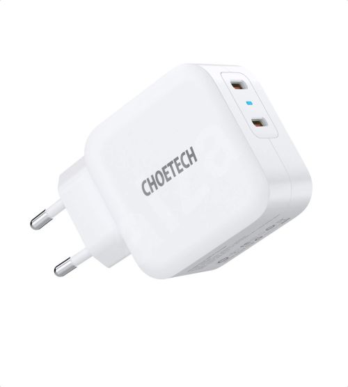 Choetech PD 40W Power Delivery Dual USB C Charger with Gallium Nitride Technology Compact Size White