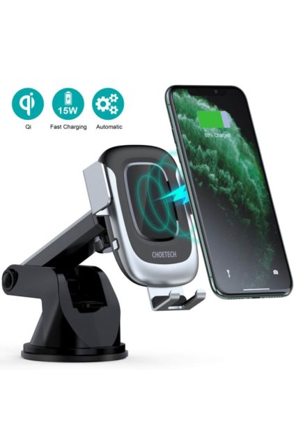 Choetech 15W Auto Detect Fast Wireless Car Charger with Super Strong Suction Black