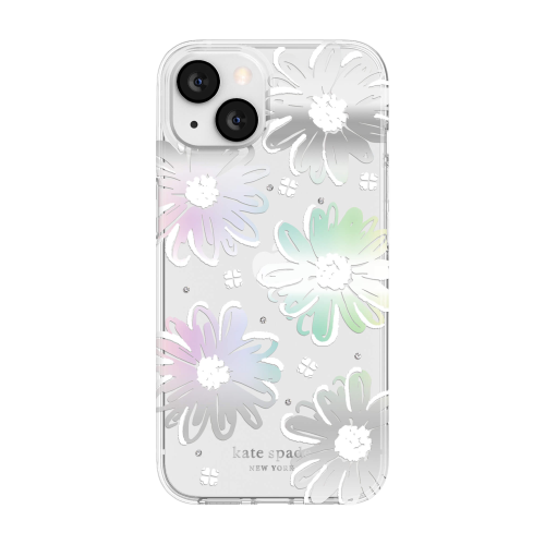 Kate Spade New York Protective Hardshell Case For iPhone 13 - Daisy Iridescent Foil/White/Clear/Gems