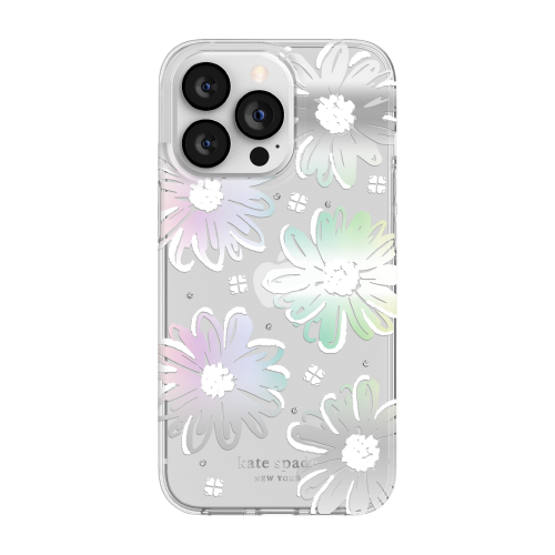 Kate Spade New York Protective Case For iPhone 13 Pro Daisy Iridescent Foil/White/Clear/Gems