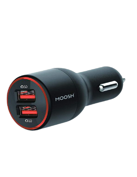 Moosh QC 3.0 Quick Charger Dual Port 36 W Turbo Car Charger Smart Power LED (Black)