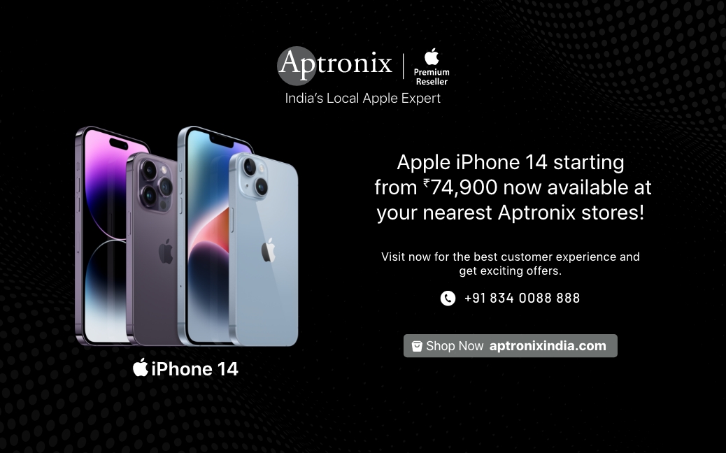 Apple iPhone 14 Starting From Rs 74,900 now available at your nearest Aptronix stores! 