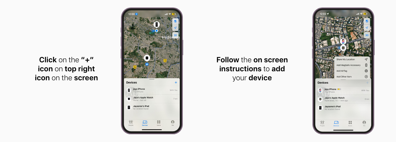 how to add devices to find my app